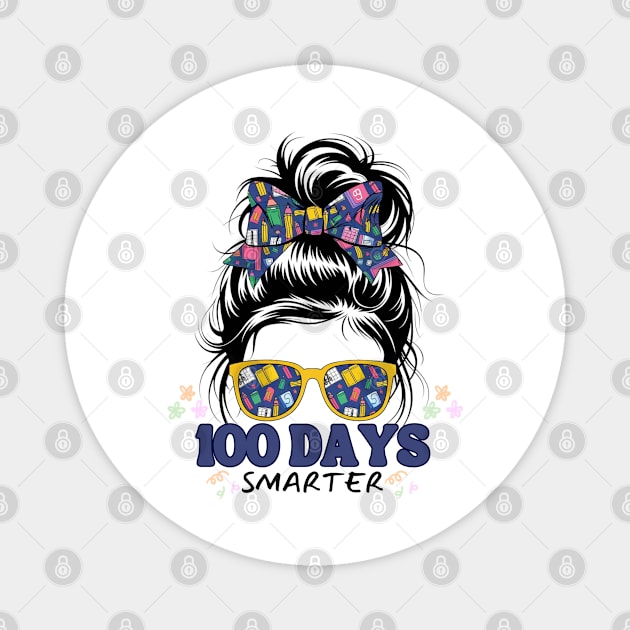 100 Days Smarter Messy Bun Girl Magnet by Creatifly Graphic Tees